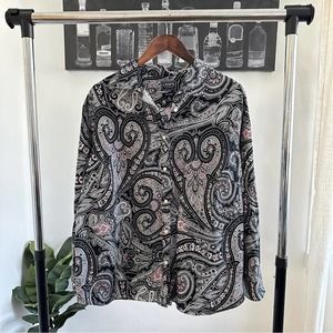 Chaps No Iron Cotton Button Down Long Sleeve Black Pink blouse plus size 3X